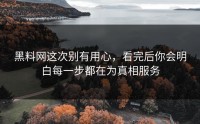 黑料网这次别有用心，看完后你会明白每一步都在为真相服务