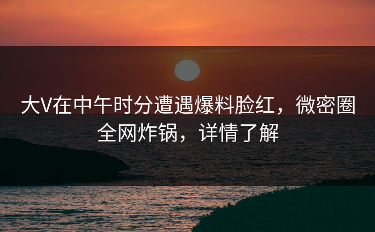 大V在中午时分遭遇爆料脸红，微密圈全网炸锅，详情了解